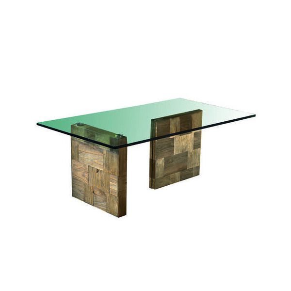 Tavolo Basso in Olmo Vecchio Vetri Temperati Guarnieri Zafferano CM120X70X46