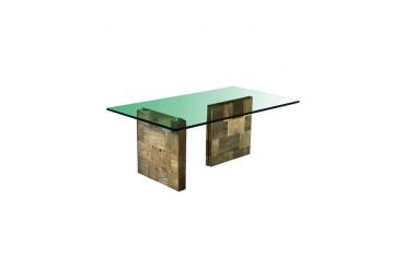 Tavolo Basso in Olmo Vecchio Vetri Temperati Guarnieri Zafferano CM120X70X46