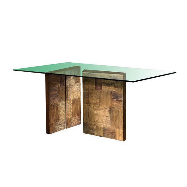 Tavolo Basso in Olmo Vecchio Vetri Temperati Guarnieri Zenzero CM180X90X78