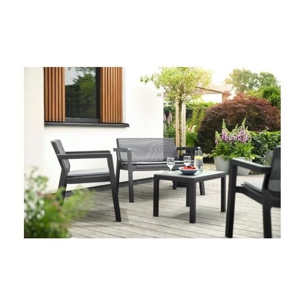 Keter Emily Balcony Set, Set da Esterno con 2 Poltrone e Tavolino, Grafite