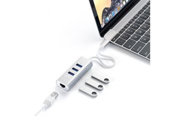 Hub Usb-c 2-in- 1 - 3 Porte Usb 3.0 + Ethernet Silver - Satechi - STC.ST-TC2N1USB31AS