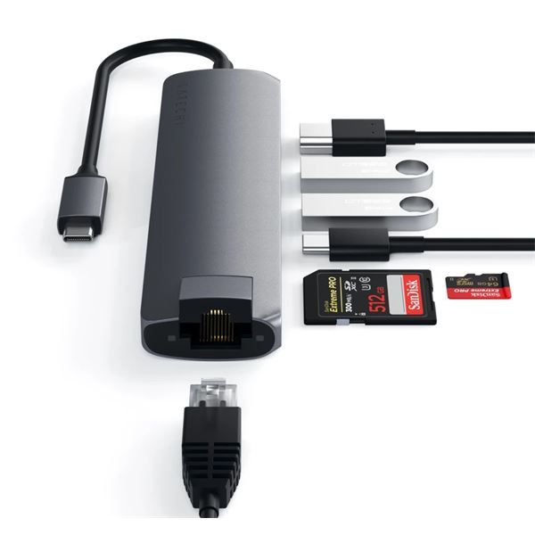 Hub Slim Usb-c Multiporta Con Adattatore Ethernet - Space Gray - Satechi - STC.ST-UCSMA3M