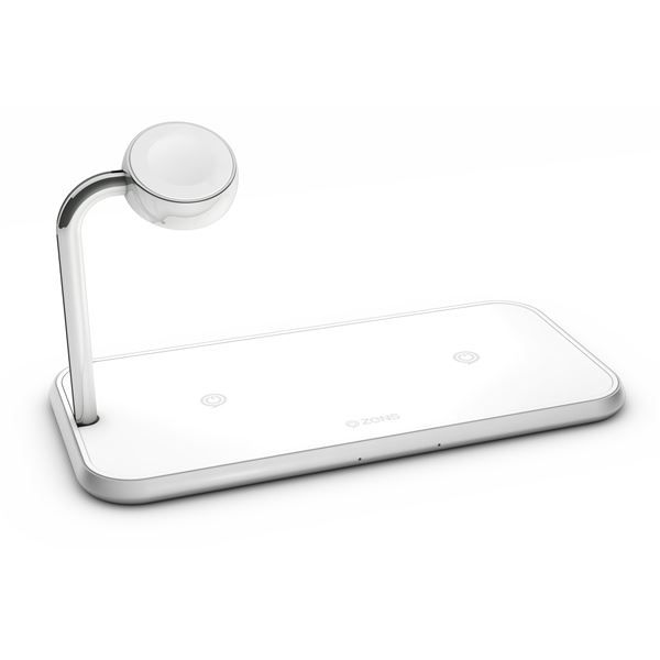 Tappetino Di Ricarica Wireless Qi Doppio + Watch 10w - Alluminio Bianco - Zens - ZNS.ZEDC05W/00