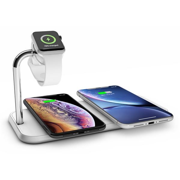 Tappetino Di Ricarica Wireless Qi Doppio + Watch 10w - Alluminio Bianco - Zens - ZNS.ZEDC05W/00