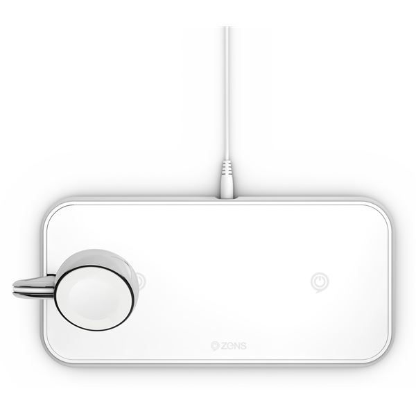 Tappetino Di Ricarica Wireless Qi Doppio + Watch 10w - Alluminio Bianco - Zens - ZNS.ZEDC05W/00