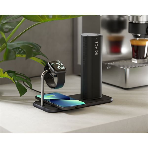 Tappetino Di Ricarica Wireless Qi Doppio + Watch 10w - Alluminio Nero - Zens - ZNS.ZEDC05B/00