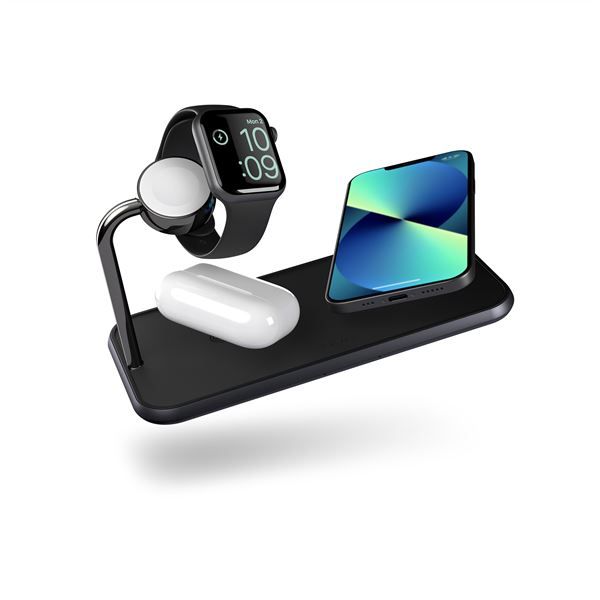 Tappetino Di Ricarica Wireless Qi Doppio + Watch 10w - Alluminio Nero - Zens - ZNS.ZEDC05B/00