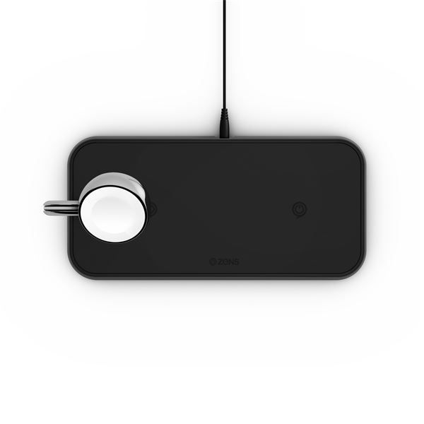 Tappetino Di Ricarica Wireless Qi Doppio + Watch 10w - Alluminio Nero - Zens - ZNS.ZEDC05B/00