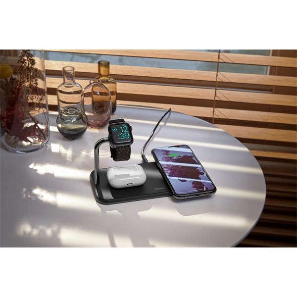 Tappetino Di Ricarica Wireless Qi Doppio + Watch 10w - Alluminio Nero - Zens - ZNS.ZEDC05B/00