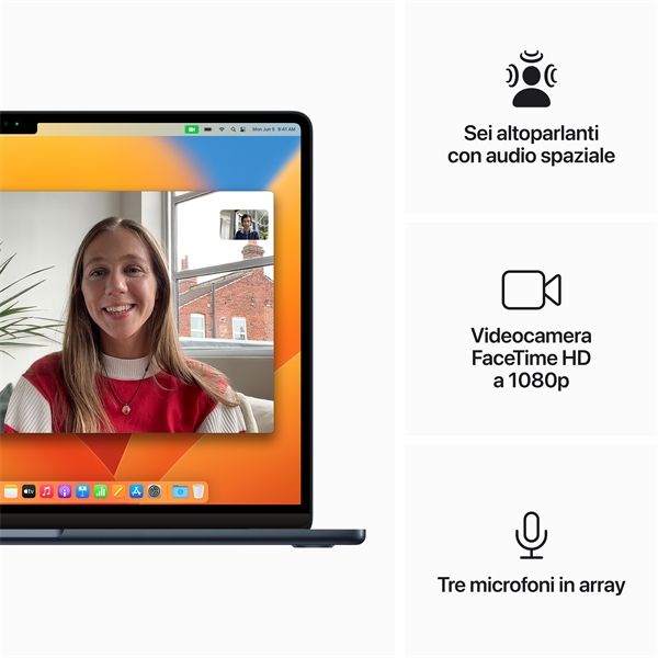 Macbook Air 15\" M2 Chip 8-core Cpu 10-core Gpu 512gb - Mezzanotte - Apple - APP.MQKX3T/A